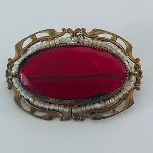 Czech Reverse Faceted Red Glass Brooch